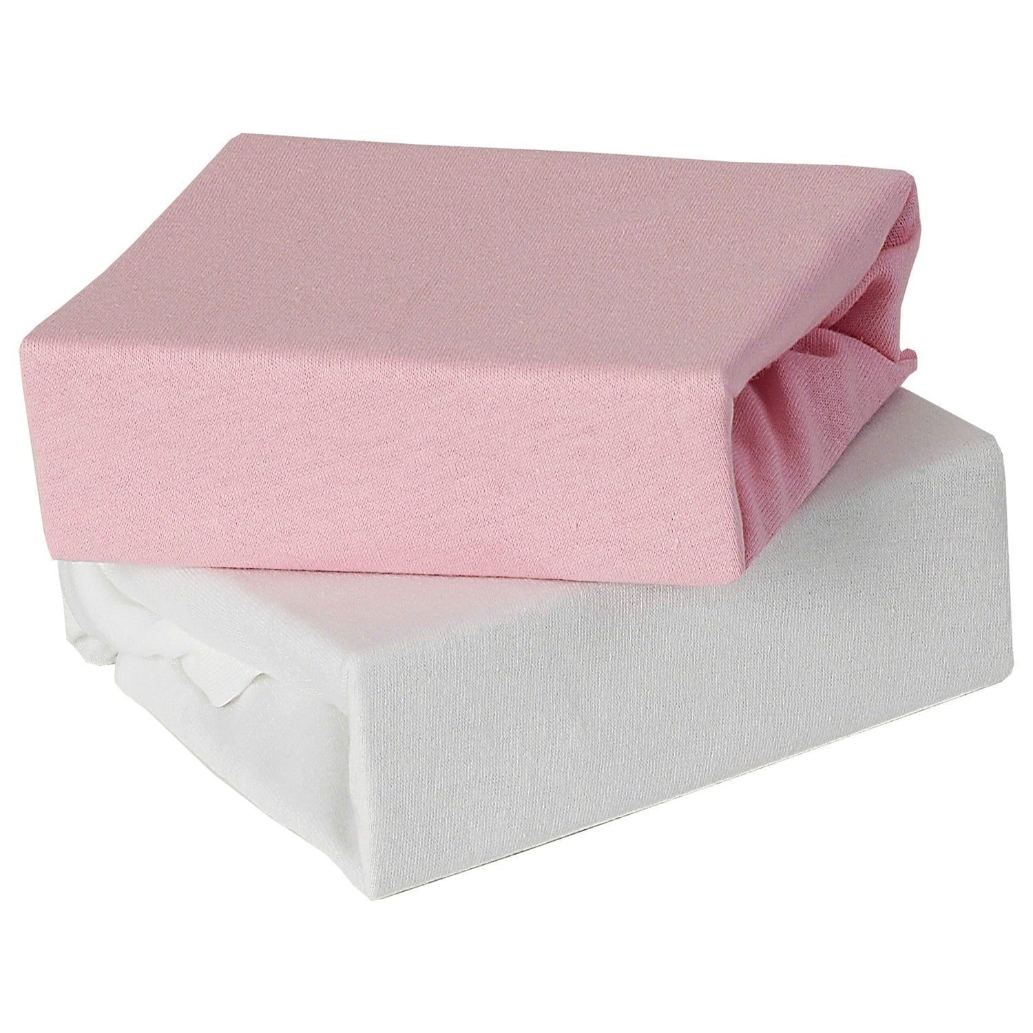 Two round Moses basket sheets with featuring in a solid pink and white colour.