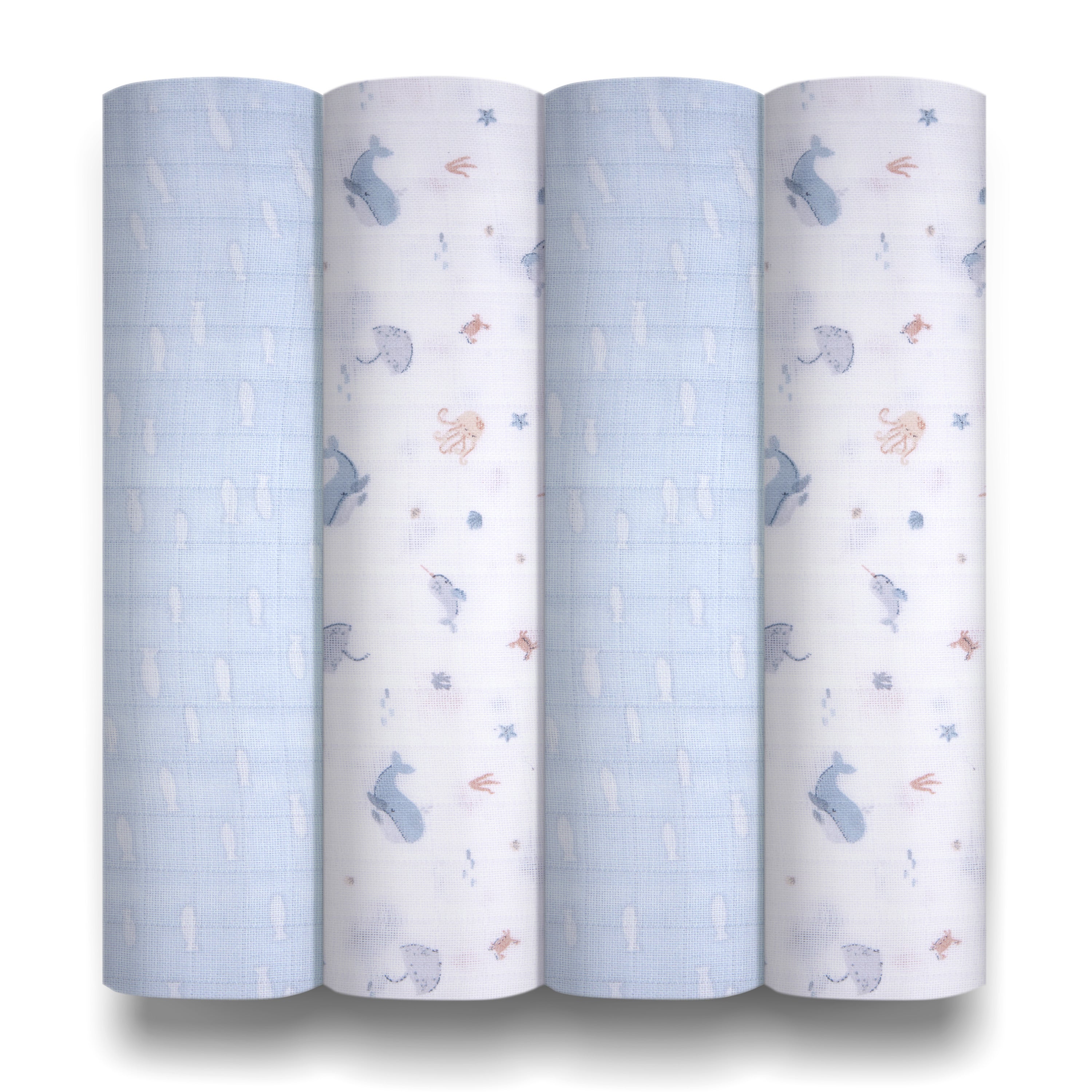 Musselin-Wickeltücher - Unter dem Meer - 80 x 80 cm - 4er-Pack