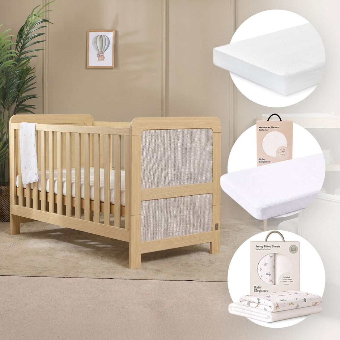 Ashton-Babybett-Set mit Matratze, Bettwäsche und Matratzenschoner