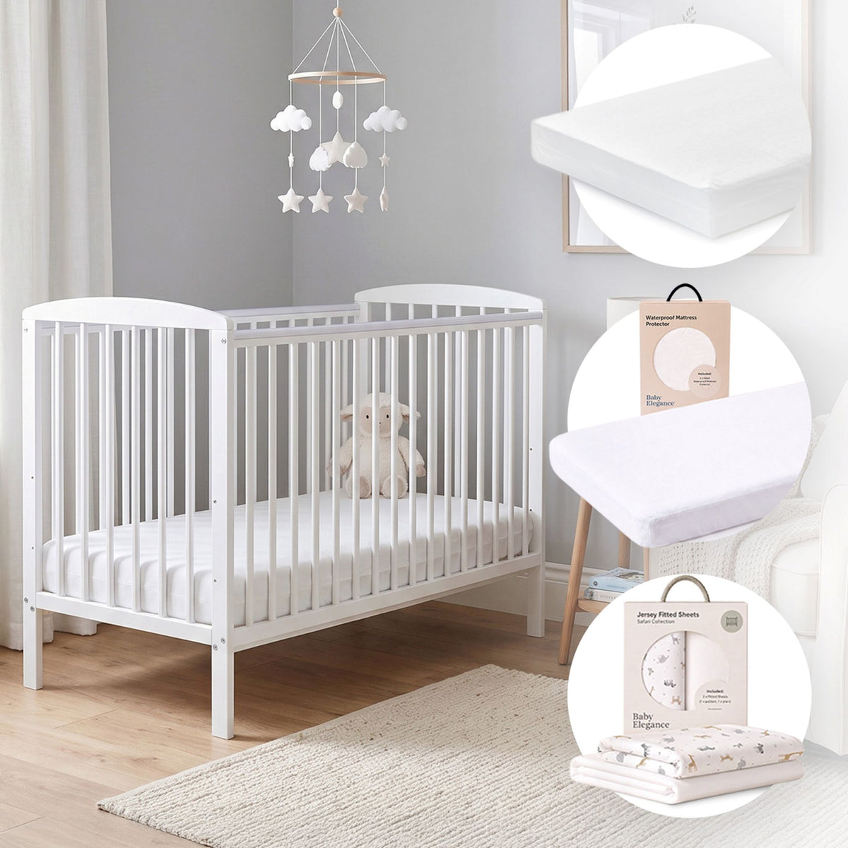 Starlight-Paket mit Kinderbett, Matratze, Laken und Matratzenschoner